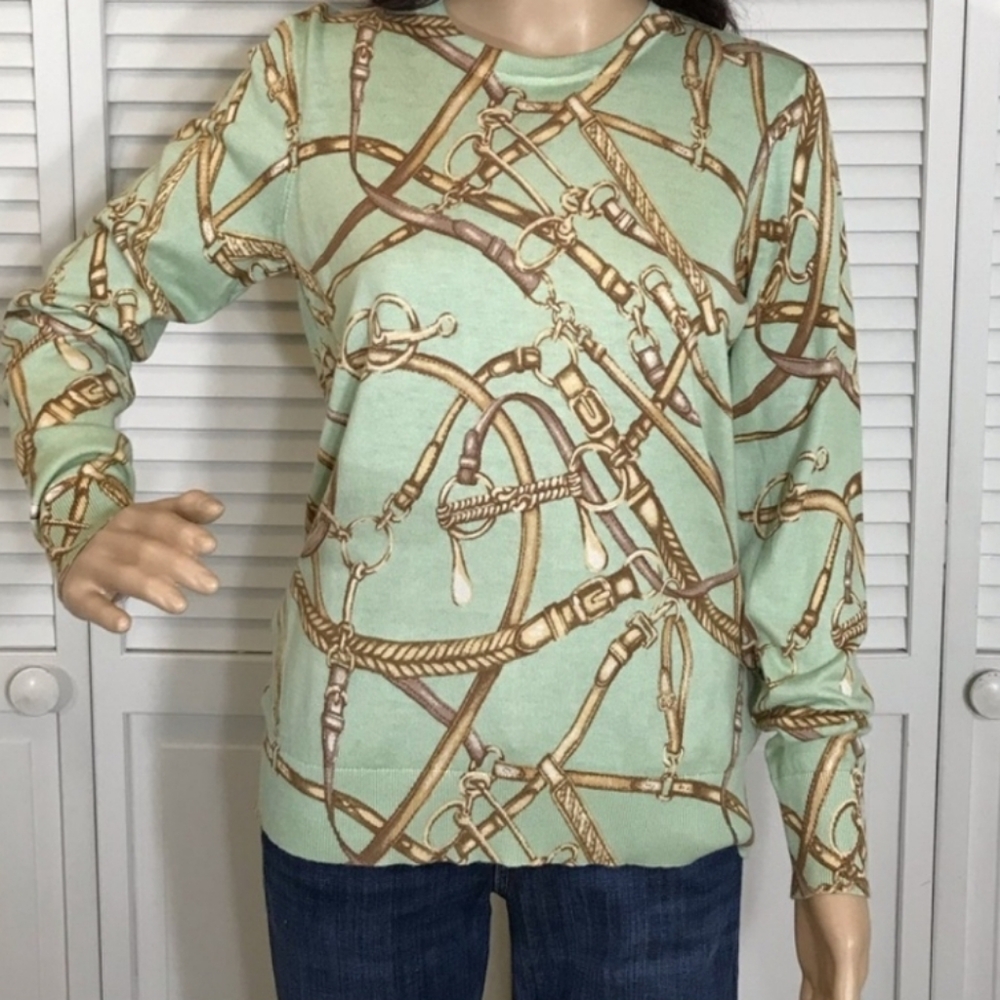 Lauren by Ralph Lauren Equestrian Print Sweater Medium